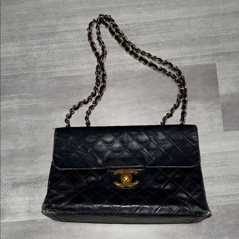 Vintage CHANEL Black XL Jumbo Flap Bag